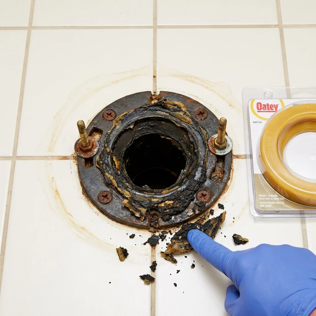 Failed wax ring showing water seepage at the base of a toilet in a Chowchilla, CA home